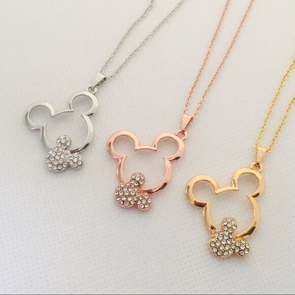 Disney Crystal Double Mickey Mouse Head Necklace NWT - Picture 2 of 8